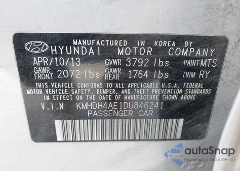 2013 Hyundai Elantra Limited from USA, damaged, VIN KMHDH4AE1DU846241